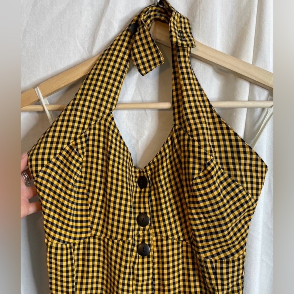 Vintage Yellow and Black Checkered Button-Up Dress!